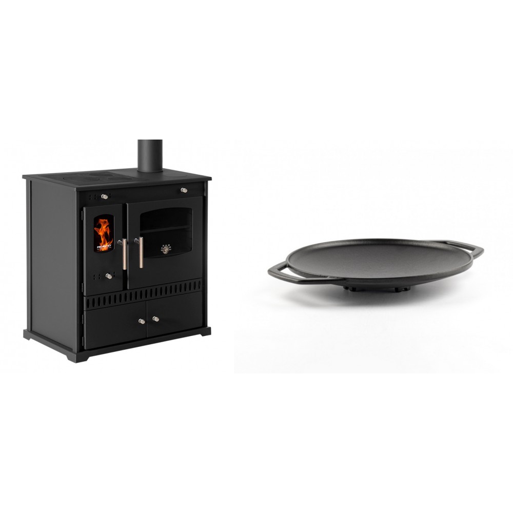 Set Küchenofen / Küchenhexe Prometey Perfect Eco, 7kW + Backplatte aus Gusseisen Solagio, Ф28cm