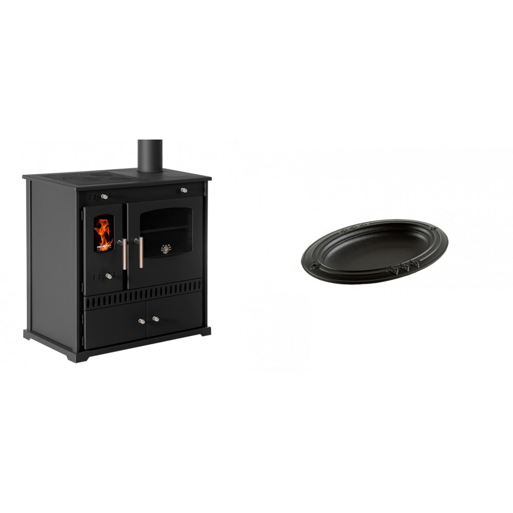 Set Küchenofen / Küchenhexe Prometey Perfect Eco, 7kW + Gusseiserne auflaufform Solagio oval, 17x28cm