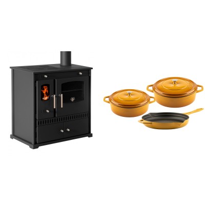 Set Küchenofen / Küchenhexe Prometey Perfect Eco, 7kW + Gusseisen Topf Set aus 3 teilen Solagio, Dijon - Prometey