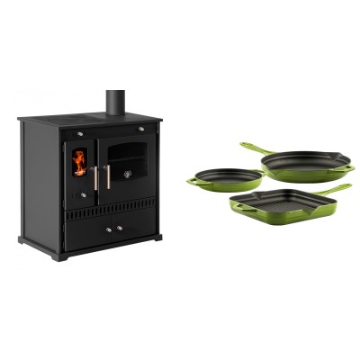 Set Küchenofen / Küchenhexe Prometey Perfect Eco, 7kW + Gusseisen Topf Set aus 3 teilen Solagio, Bamboo - Prometey