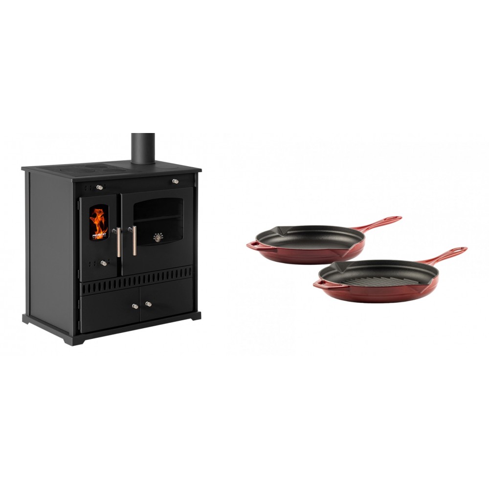 Set Küchenofen / Küchenhexe Prometey Perfect Eco, 7kW + Gusseisen Topf Set aus 2 teilen Solagio, Rubin