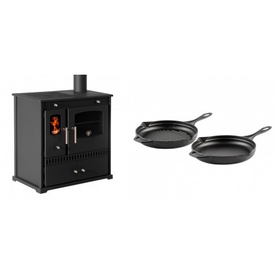 Set Küchenofen / Küchenhexe Prometey Perfect Eco, 7kW + Gusseisen Topf Set aus 2 teilen Solagio, Black Onyx - Prometey