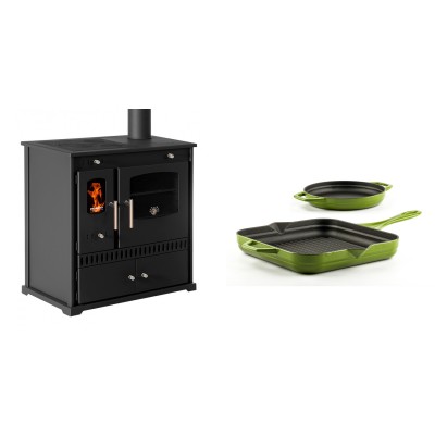 Set Küchenofen / Küchenhexe Prometey Perfect Eco, 7kW + Gusseisen Topf Set aus 2 teilen Solagio, Bamboo - Prometey