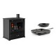 Set Küchenofen / Küchenhexe Prometey Perfect Eco, 7kW + Gusseisen Topf Set aus 2 teilen Solagio, Black Onyx | Kaminofen - Holzofen mit Backfach | Kaminofen |