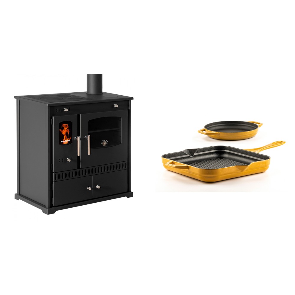 Set Küchenofen / Küchenhexe Prometey Perfect Eco, 7kW + Gusseisen Topf Set aus 2 teilen Solagio, Dijon