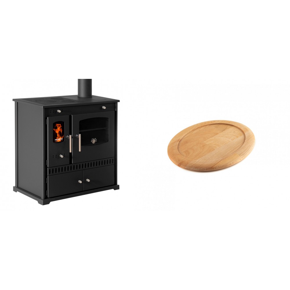 Set Küchenofen / Küchenhexe Prometey Perfect Eco, 7kW + Holz untersetzer für ovale gusseisenpfanne Solagio HSFT1825