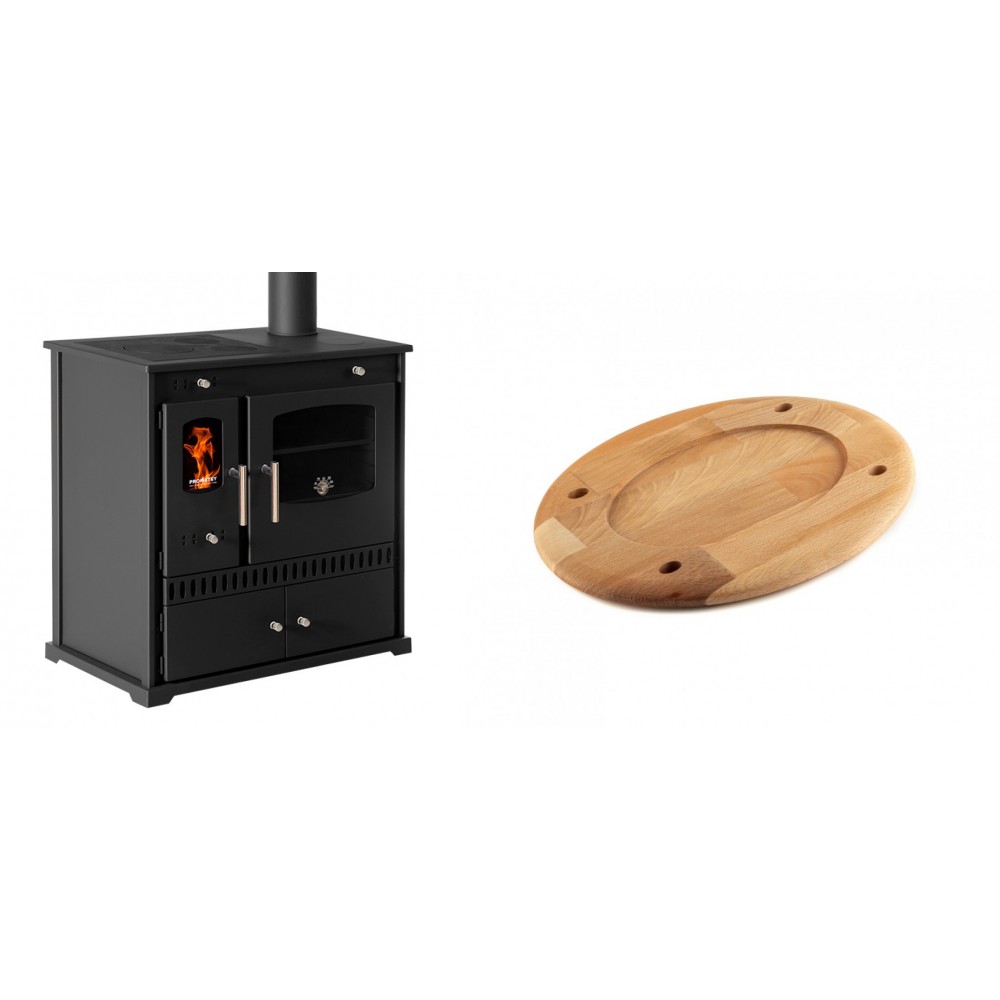 Set Küchenofen / Küchenhexe Prometey Perfect Eco, 7kW + Holz untersetzer für ovale platte Solagio HSOISK2533, 25x33cm
