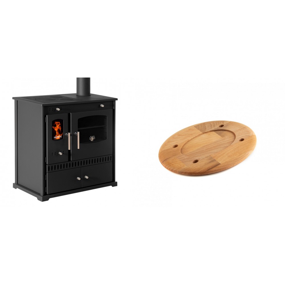 Set Küchenofen / Küchenhexe Prometey Perfect Eco, 7kW + Holz untersetzer für ovale platte Solagio HSOISK1728, 17x28cm | Kaminofen - Holzofen mit Backfach | Kaminofen |