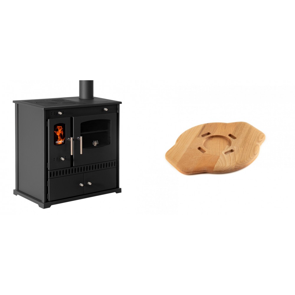 Set Küchenofen / Küchenhexe Prometey Perfect Eco, 7kW + Holz untersetzer für gusseisenplatte Solagio HSYSAK20