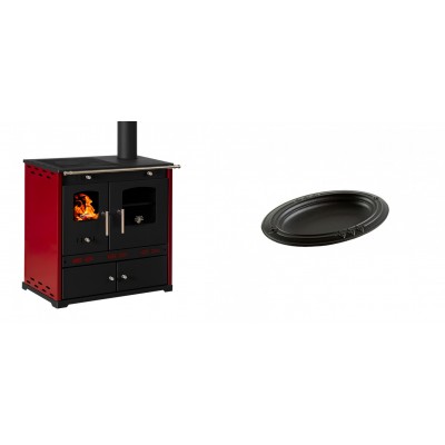 Set Küchenofen / Küchenhexe Prometey Perfect Eco Lux mit rechtem Kamin, burgunderrot, 7.1kW + Gusseiserne auflaufform Solagio oval, 17x28cm - Prometey
