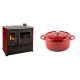 Set Küchenofen / Küchenhexe Prometey Practik Lux mit rechtem Kamin, burgunderrot, 9.5kW + Gusseisen Topf Tiefer Solagio, Rubin, Ф24 | Kaminofen - Holzofen mit Backfach | Kaminofen |