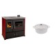 Set Küchenofen / Küchenhexe Prometey Practik Lux mit rechtem Kamin, burgunderrot, 9.5kW + Gusseisen Topf Tiefer Solagio, Ivory, Ф12 | Kaminofen - Holzofen mit Backfach | Kaminofen |