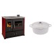 Set Küchenofen / Küchenhexe Prometey Practik Lux mit rechtem Kamin, burgunderrot, 9.5kW + Gusseisen Topf Tiefer Solagio, Ivory, Ф24 | Kaminofen - Holzofen mit Backfach | Kaminofen |