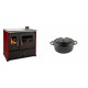Set Küchenofen / Küchenhexe Prometey Practik Lux mit Cerankochfeld, Rauchabzug rechts, burgund, 9.5kW + Gusseisen Topf Tiefer Solagio, Black Onyx, Ф12 | Kaminofen - Holzofen mit Backfach | Kaminofen |