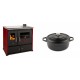 Set Küchenofen / Küchenhexe Prometey Practik Lux mit Cerankochfeld, Rauchabzug rechts, burgund, 9.5kW + Gusseisen Topf Tiefer Solagio, Black Onyx, Ф20 | Kaminofen - Holzofen mit Backfach | Kaminofen |