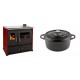 Set Küchenofen / Küchenhexe Prometey Practik Lux mit Cerankochfeld, Rauchabzug rechts, burgund, 9.5kW + Gusseisen Topf Tiefer Solagio, Black Onyx, Ф24 | Kaminofen - Holzofen mit Backfach | Kaminofen |