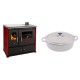 Set Küchenofen / Küchenhexe Prometey Practik Lux mit Cerankochfeld, Rauchabzug rechts, burgund, 9.5kW + Gusseisen Topf Flach Solagio, Ivory, Ф28 | Kaminofen - Holzofen mit Backfach | Kaminofen |