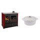 Set Küchenofen / Küchenhexe Prometey Practik Lux mit Cerankochfeld, Rauchabzug rechts, burgund, 9.5kW + Gusseisen Topf Tiefer Solagio, Ivory, Ф24 | Kaminofen - Holzofen mit Backfach | Kaminofen |