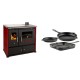 Set Küchenofen / Küchenhexe Prometey Practik Lux mit Cerankochfeld, Rauchabzug rechts, burgund, 9.5kW + Gusseisen Topf Set aus 3 teilen Solagio, Black Onyx | Kaminofen - Holzofen mit Backfach | Kaminofen |