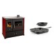Set Küchenofen / Küchenhexe Prometey Practik Lux mit Cerankochfeld, Rauchabzug rechts, burgund, 9.5kW + Gusseisen Topf Set aus 2 teilen Solagio, Black Onyx | Kaminofen - Holzofen mit Backfach | Kaminofen |