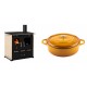Set Küchenofen / Küchenhexe Prometey Perfect Eco Lux mit rechtem Abzug, Elfenbein, 7.1kW + Gusseisen Topf Flach Solagio, Dijon, Ф28 | Kaminofen - Holzofen mit Backfach | Kaminofen |