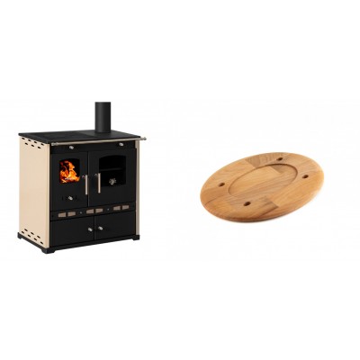 Set Küchenofen / Küchenhexe Prometey Perfect Eco Lux mit rechtem Abzug, Elfenbein, 7.1kW + Holz untersetzer für ovale platte Solagio HSOISK1728, 17x28cm - Prometey