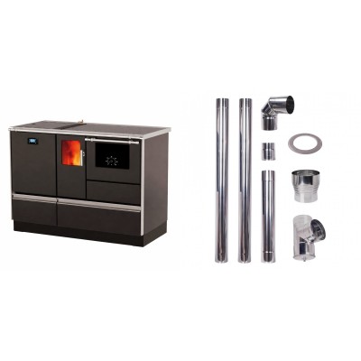 Set Pellet Küchenherd Wasserführend Alfa Plam Alfa Term 20 Anthrazit, 20kW + Schornstein bausatz für Pelletofen, Edelstahl AISI 304, 80-150mm - Produktvergleich