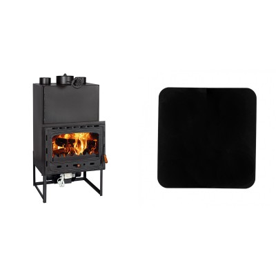 Set Kamineinsatz, Kamin Prity Modell C2F, Gebläse, Gusseisentür, Leistung 21kW + Funkenschutzplatte Stahl 2mm, Größe 98x98cm - Produktvergleich