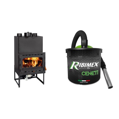 Set Kamineinsatz, Kamin Prity Modell C2F, Gebläse, Gusseisentür, Leistung 21kW + Elektrischer Aschesauger Ribimex, Modell Cenetì, Fassungsvermögen 15 L - Produktvergleich