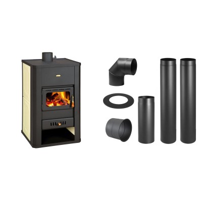Set Kaminofen, Holzofen Wasserführend Prity, Modell S3 W17, Leistung 17.8kW + Schornstein Bausatz PARKANEX, Stahl Ø130, Dicke 2mm - Prity