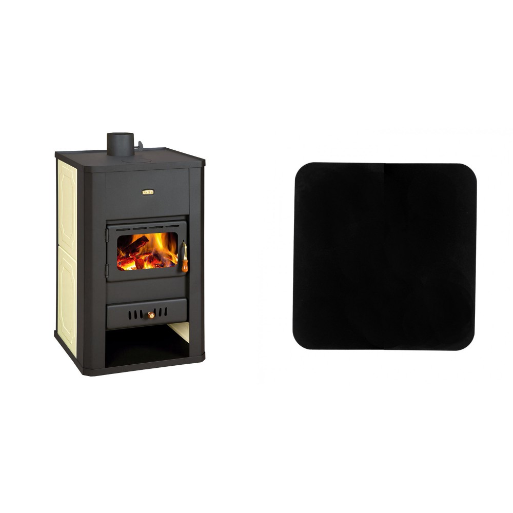 Set Kaminofen, Holzofen Wasserführend Prity, Modell S3 W17, Leistung 17.8kW + Funkenschutzplatte Stahl 2mm, Größe 98x98cm