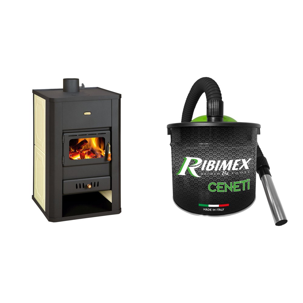 Set Kaminofen, Holzofen Wasserführend Prity, Modell S3 W17, Leistung 17.8kW + Elektrischer Aschesauger Ribimex, Modell Cenetì, Fassungsvermögen 15 L