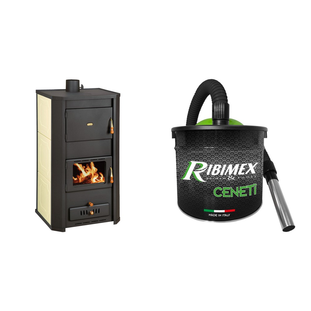 Set Kaminofen, Holzofen Wasserführend Prity, Modell WD W29, Leistung 31.5kW + Elektrischer Aschesauger Ribimex, Modell Cenetì, Fassungsvermögen 15 L | Wasserführender Кaminofen Prity | Kaminofen |