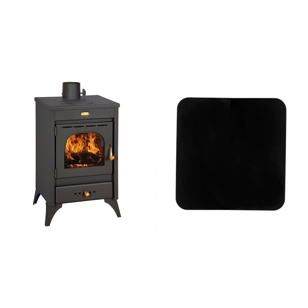 Set Kaminofen, Holzofen Prity, Modell K1 R, Leistung 9.5 kW, Füße + Funkenschutzplatte Stahl 2mm, Größe 98x98cm | Holzofen | Kaminofen |