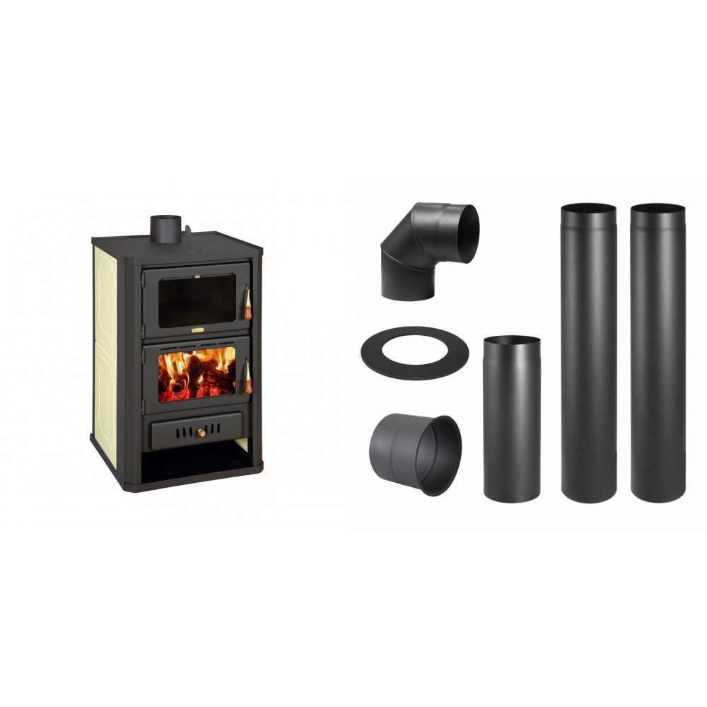 Set Kaminofen, Holzofen Wasserführend mit Backfach Prity, Modell FG W15, Leistung 19.8kW + Schornstein Bausatz PARKANEX, Stahl Ø130, Dicke 2mm | Wasserführender Kaminofen | Kaminofen |