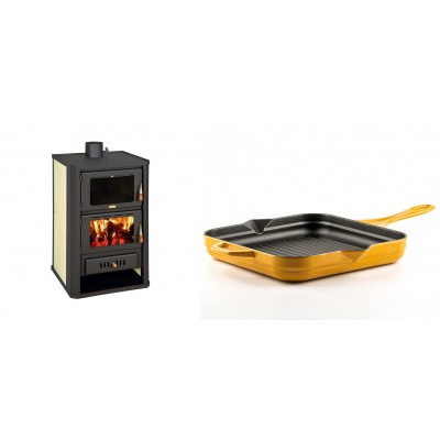 Set Kaminofen, Holzofen Wasserführend mit Backfach Prity, Modell FG W15, Leistung 19.8kW + Emaillierte grillpfanne Gusseisen Solagio, Dijon, 28х28cm - Produktvergleich