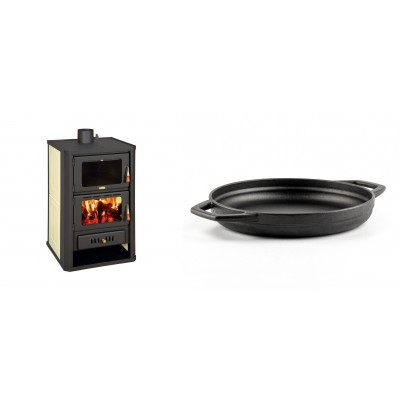 Set Kaminofen, Holzofen Wasserführend mit Backfach Prity, Modell FG W15, Leistung 19.8kW + Emaillierte gusseisenpfanne mit zwei Griffen Solagio, Black Onyx, Ф22cm - Produktvergleich
