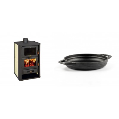 Set Kaminofen, Holzofen Wasserführend mit Backfach Prity, Modell FG W15, Leistung 19.8kW + Emaillierte gusseisenpfanne mit zwei Griffen Solagio, Black Onyx, Ф19cm - Produktvergleich