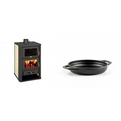 Set Kaminofen, Holzofen Wasserführend mit Backfach Prity, Modell FG W15, Leistung 19.8kW + Emaillierte gusseisenpfanne mit zwei Griffen Solagio, Black Onyx, Ф16cm - Produktvergleich