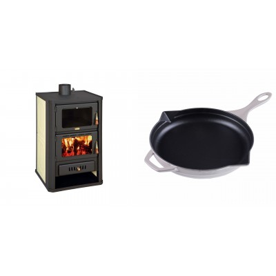 Set Kaminofen, Holzofen Wasserführend mit Backfach Prity, Modell FG W15, Leistung 19.8kW + Emaillierte Gusseisenpfanne Solagio, Ivory, Ф28cm - Produktvergleich