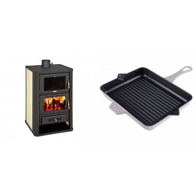 Set Kaminofen, Holzofen Wasserführend mit Backfach Prity, Modell FG W15, Leistung 19.8kW + Emaillierte grillpfanne Gusseisen Solagio, Ivory, 26x32cm - Produktvergleich