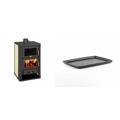 Set Kaminofen, Holzofen Wasserführend mit Backfach Prity, Modell FG W15, Leistung 19.8kW + Rechteckige Servierplatte aus Gusseisen Solagio, 21x31cm - Kaminofen - Holzofen mit Backfach