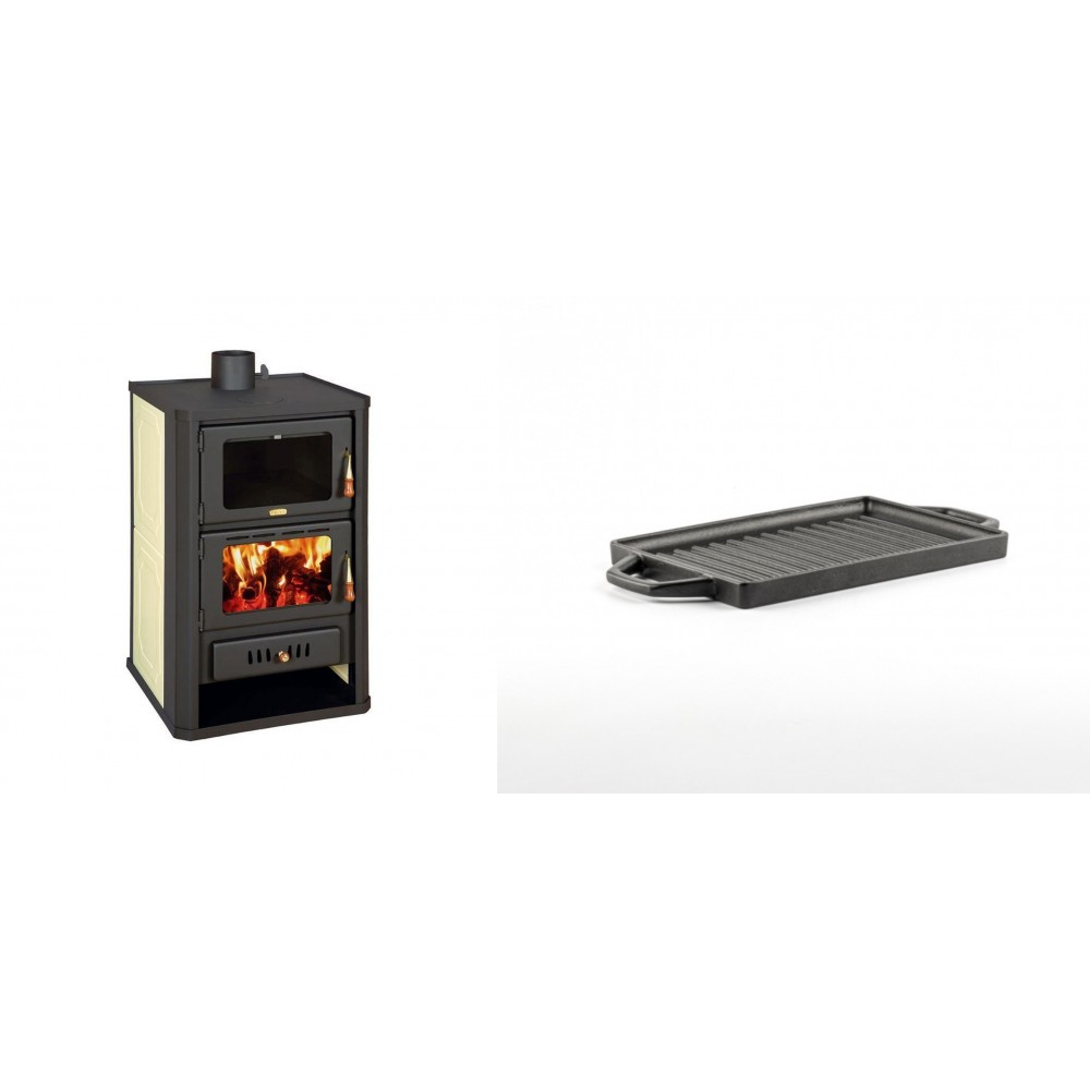 Set Kaminofen, Holzofen Wasserführend mit Backfach Prity, Modell FG W15, Leistung 19.8kW + Mini-Grillplatte aus Gusseisen Solagio, 15.5x22.5cm | Wasserführender Kaminofen | Kaminofen |