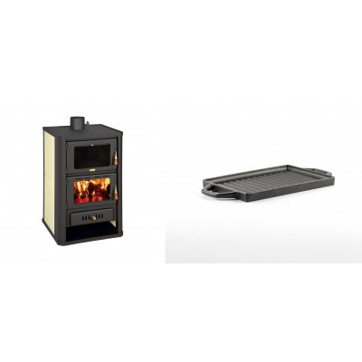 Set Kaminofen, Holzofen Wasserführend mit Backfach Prity, Modell FG W15, Leistung 19.8kW + Mini-Grillplatte aus Gusseisen Solagio, 15.5x22.5cm - Kaminofen - Holzofen mit Backfach