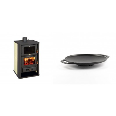 Set Kaminofen, Holzofen Wasserführend mit Backfach Prity, Modell FG W15, Leistung 19.8kW + Backplatte aus Gusseisen Solagio, Ф28cm - Produktvergleich