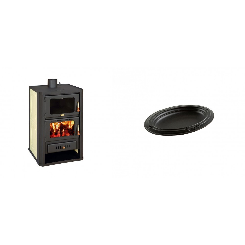 Set Kaminofen, Holzofen Wasserführend mit Backfach Prity, Modell FG W15, Leistung 19.8kW + Gusseiserne auflaufform Solagio oval, 17x28cm | Wasserführender Kaminofen | Kaminofen |