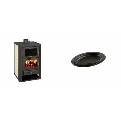 Set Kaminofen, Holzofen Wasserführend mit Backfach Prity, Modell FG W15, Leistung 19.8kW + Gusseiserne auflaufform Solagio oval, 17x28cm - Kaminofen - Holzofen mit Backfach