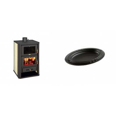 Set Kaminofen, Holzofen Wasserführend mit Backfach Prity, Modell FG W15, Leistung 19.8kW + Gusseiserne auflaufform Solagio oval, 25x33cm - Kaminofen - Holzofen mit Backfach