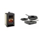 Set Kaminofen, Holzofen Wasserführend mit Backfach Prity, Modell FG W15, Leistung 19.8kW + Gusseisen Topf Set aus 3 teilen Solagio, Black Onyx | Wasserführender Kaminofen | Kaminofen |