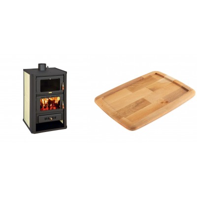 Set Kaminofen, Holzofen Wasserführend mit Backfach Prity, Modell FG W15, Leistung 19.8kW + Holz untersetzer für gusseisenplatte Solagio HSST2131 - Kaminofen - Holzofen mit Backfach